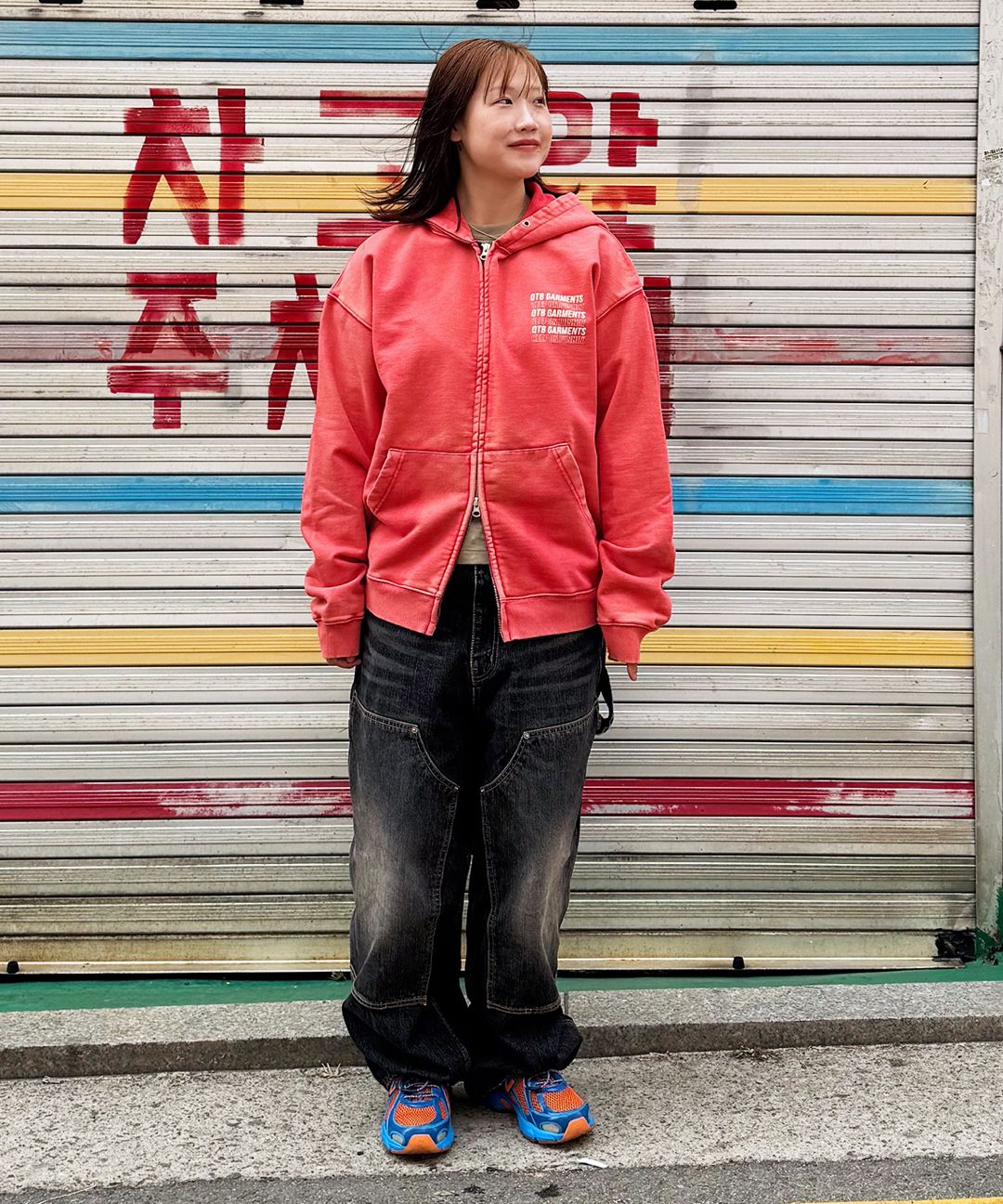 9/s project サーマルフーディ　レッド MUSINSA | QT8 GARMENTS OC Slogan Washed Zip-up hoodie (Red)