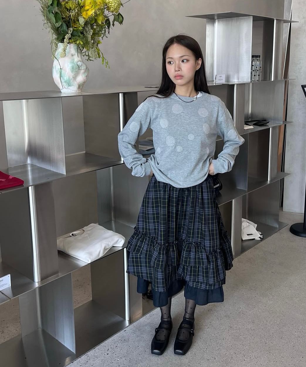 【OHESHIO】★CHECK FRILL MIDI SKIRT NAVY★25SS★人気★ MUSINSA公式 | OHESHIO CHECK FRILL MIDI SKIRT, NAVY