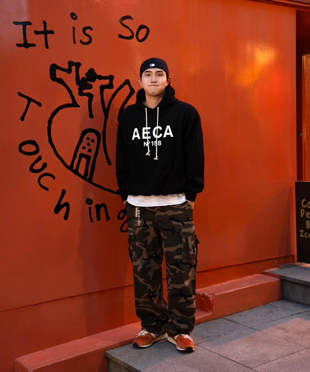 MUSINSA | AECA WHITE BIG LOGO PULLOVER HOODIE-LIGHT GRAY/NAVY