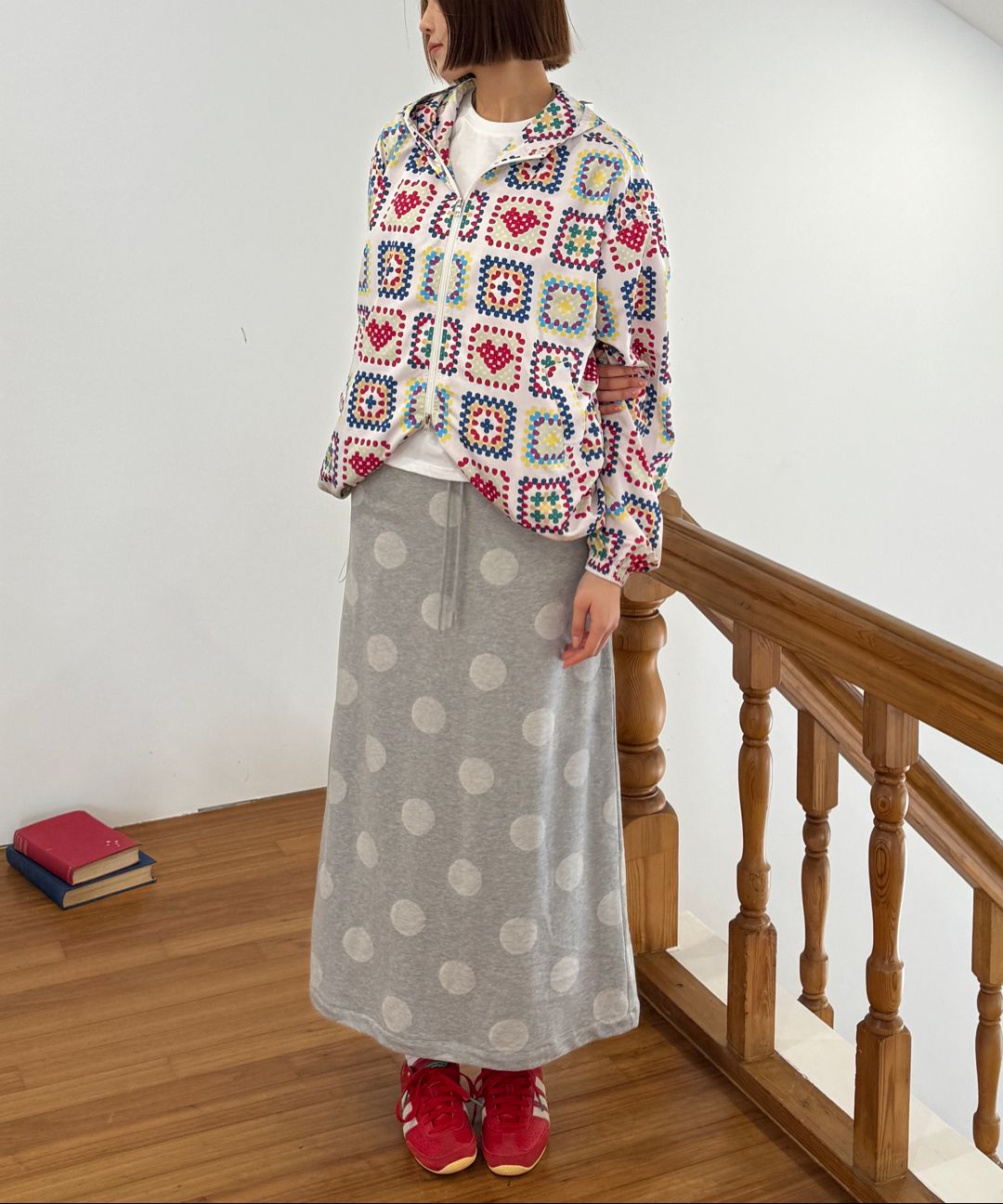 韓国商品/RONRON BIG DOT BANDING MAXI SKIRT MUSINSA | RONRON BIG DOT BANDING MAXI SKIRT GREY