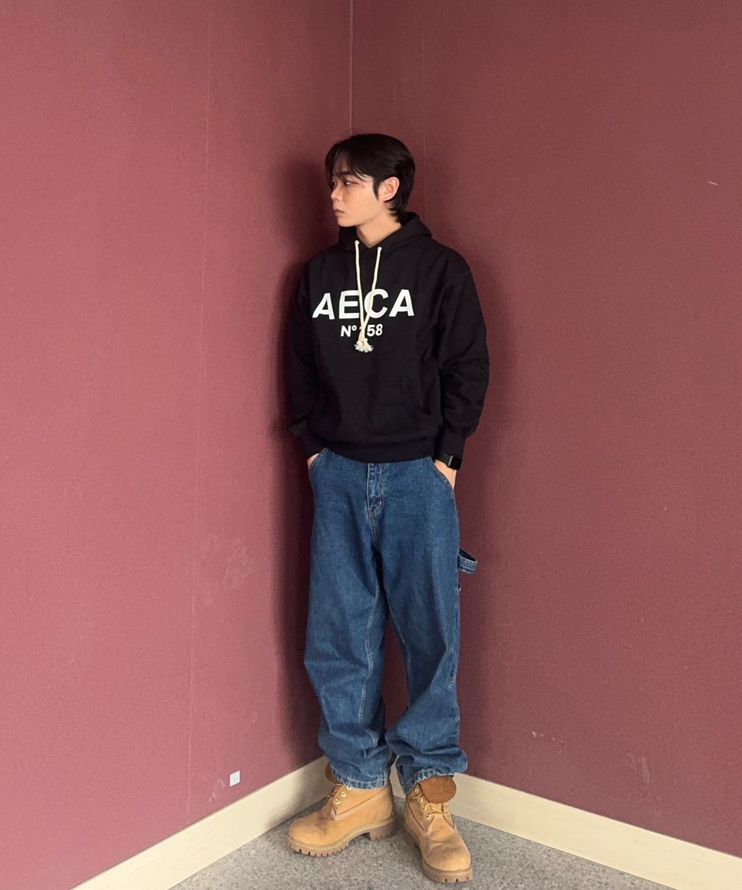 MUSINSA | AECA WHITE BIG LOGO PULLOVER HOODIE-MELANGE OATMEAL