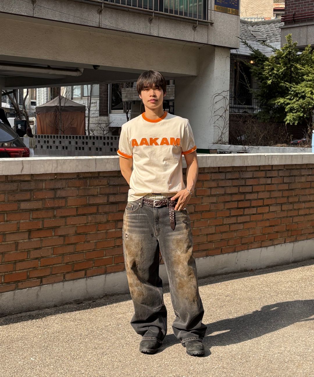 MUSINSA公式 | AAKAM Dirty Washed Denim Pants (Blue)