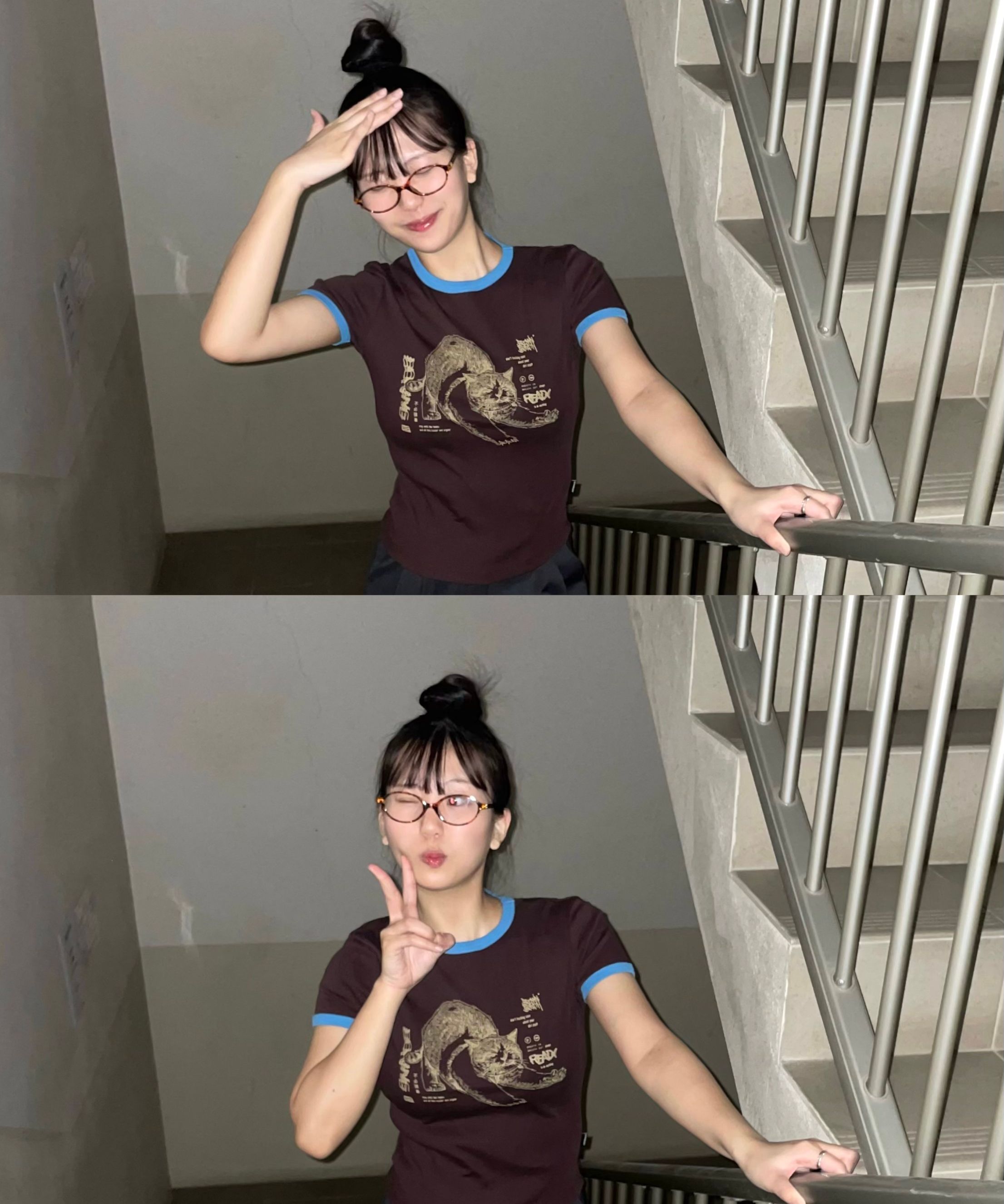 Tシャツ・カットソー BROWNBREATH W KITTY CROP RINGER TEE BEIGE W KITTY CROP RINGER TEE - BROWN - Brownbreath Online Store