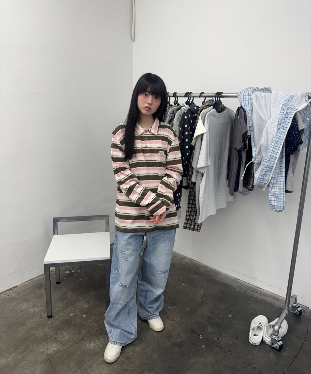 MUSINSA公式 | AEAE CHECK PATCHWORK DENIM PANTS [LIGHT BLUE]