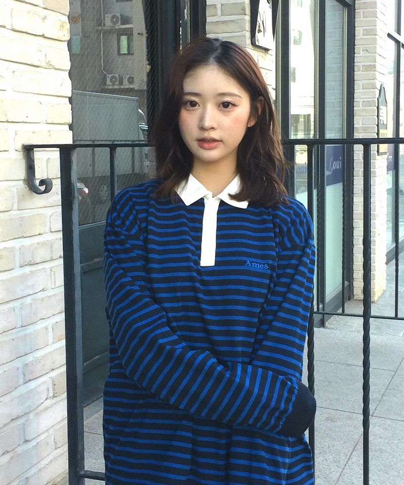 【AMES】STRIPE COLLAR LONG SLEEVE TEE MUSINSA | AMES-WORLDWIDE STRIPE COLLAR LONGSLEEVE TEE PINK