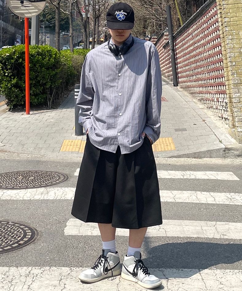 [ STIGMA ]★25SS★韓国人気★Mesh Wide Bermuda Pants メッシュ ワイド バミューダパンツ ブラック - STIGMA | 60