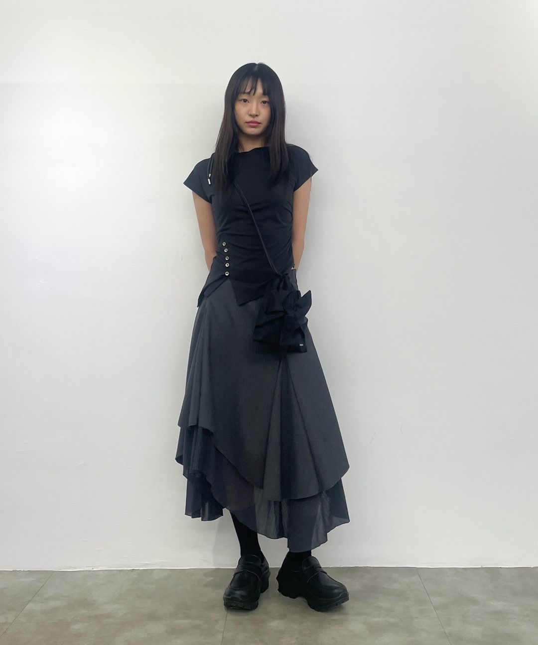 Miseki SEOUL ■ Unbalanced layered skirt MUSINSA | MISEKI SEOUL Unbalanced layered skirt BLACK