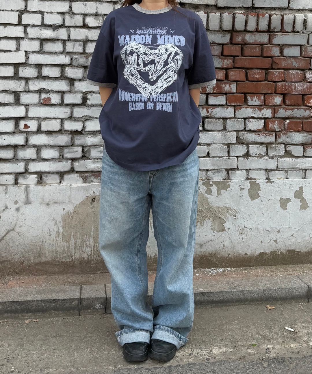 シャツ DOODLE HEART RINGER HALF T WHITE MUSINSA | MAISON MINED DOODLE HEART RINGER HALF T WHITE