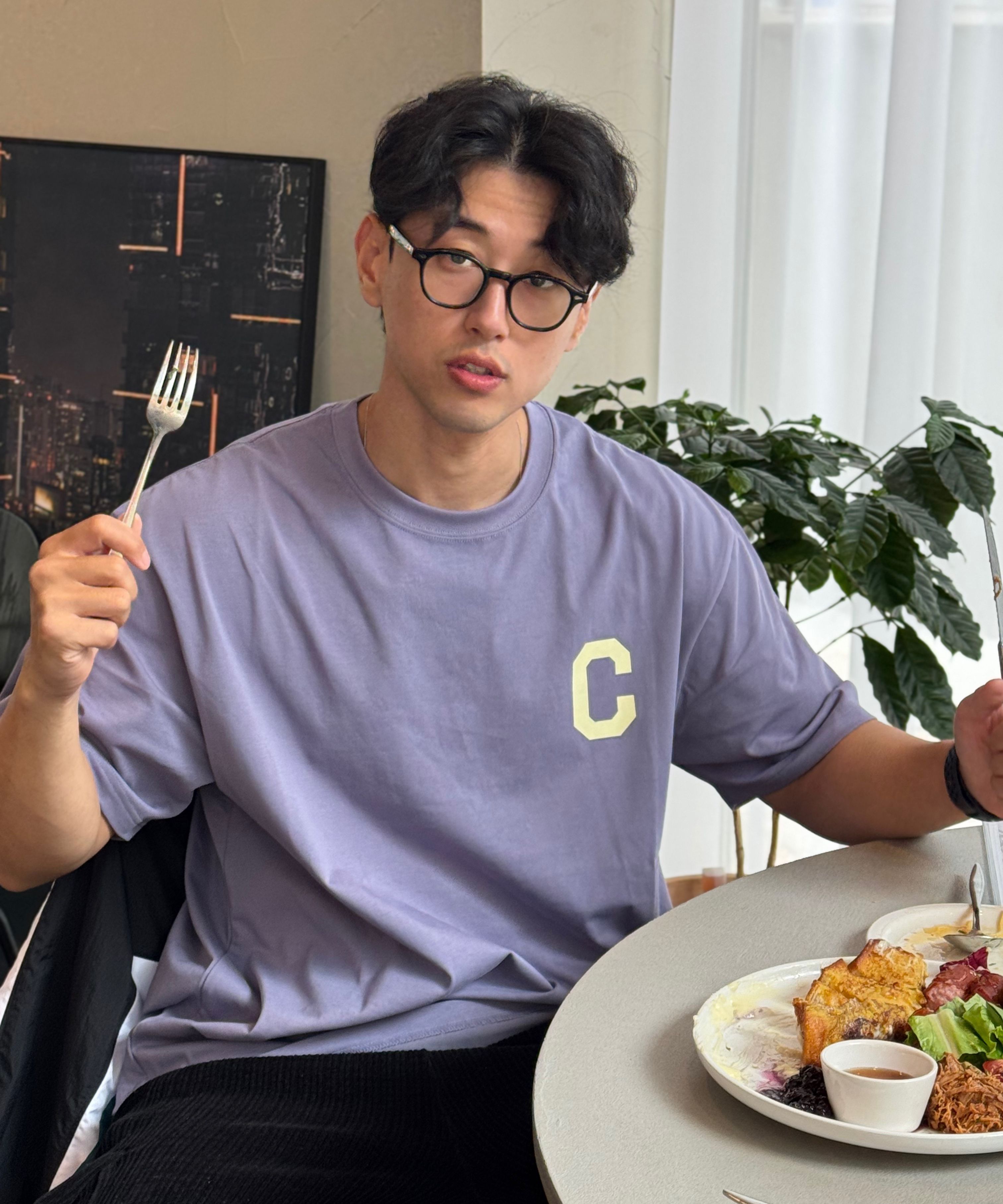 MUSINSA公式 | COVERNAT Cool Cotton C Logo T-Shirt Purple