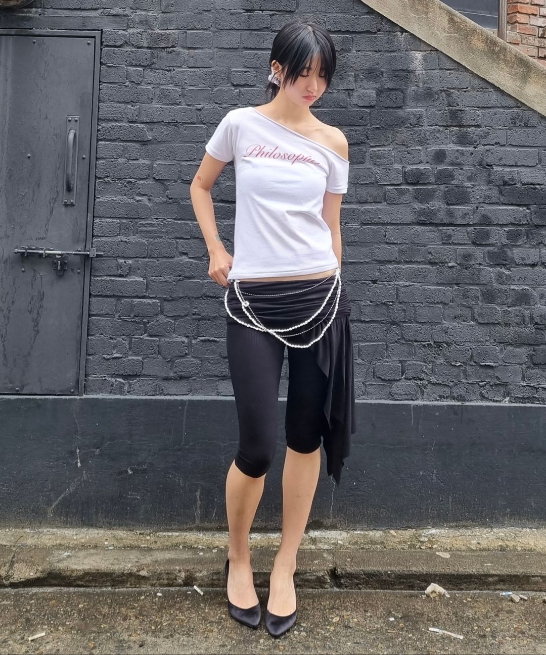 MUSINSA | SCULPTOR Asymmetric Skirt Leggings Melange Gray