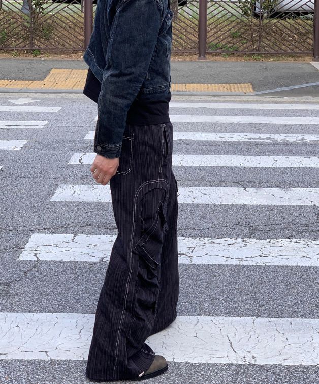 MUSINSA | RSSC WRINKLE MIXED STRIPE CARGO PANTS - BLACK