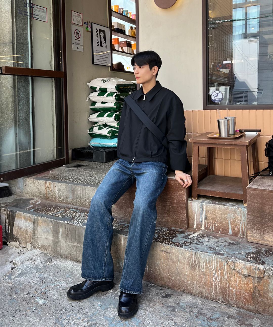 MUSINSA | COOR Wool Blend Pleated Blue Jacket Jumper (Black)