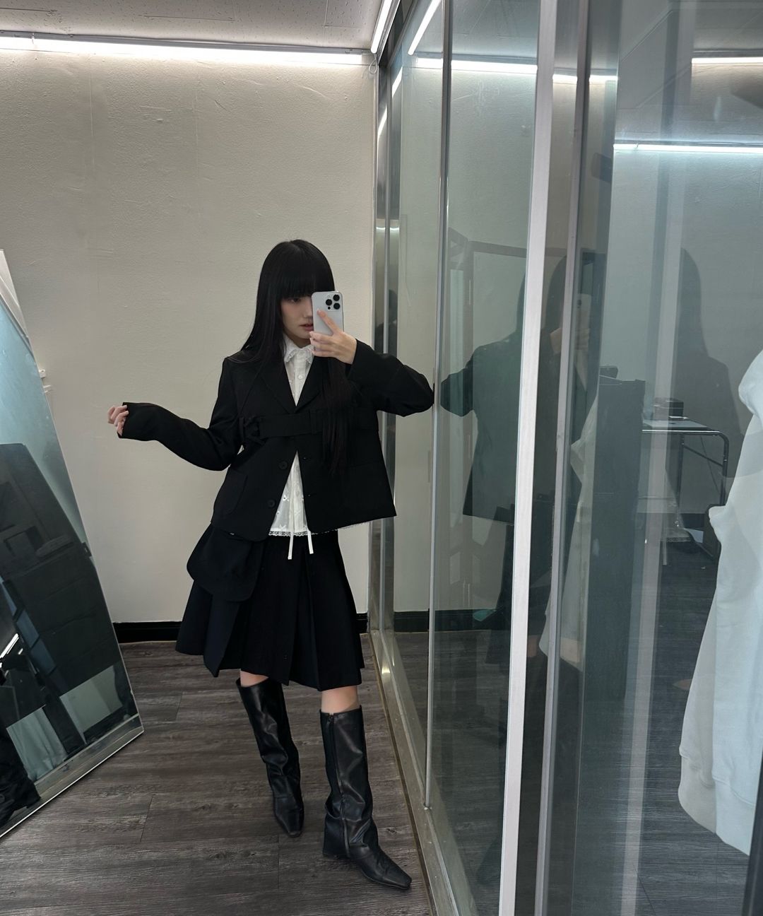 MUSINSA | KASHIKO Ribbon Preppy Pleated Skirt Black