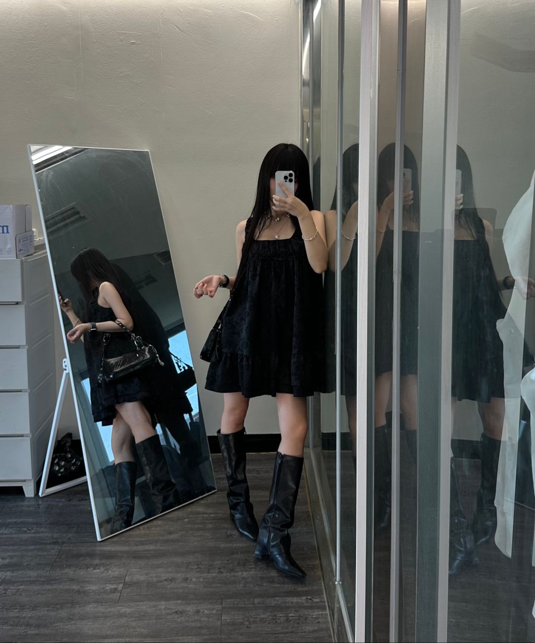 MUSINSA公式 | KASHIKO Ribbon Balloon Dress Black