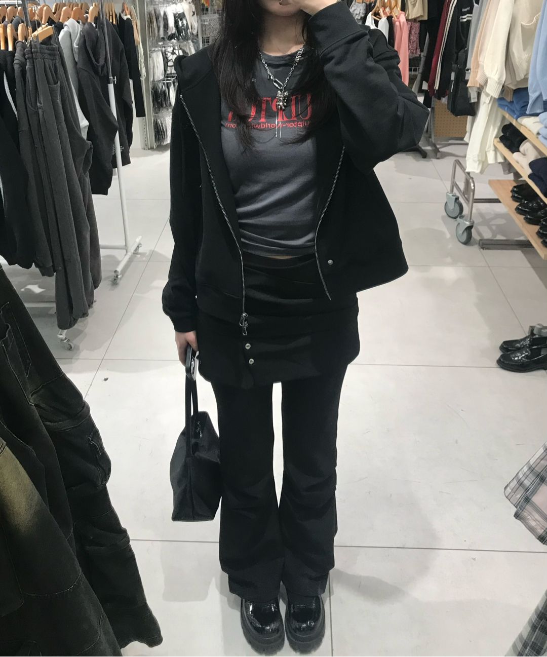 MUSINSA公式 | MISEKI SEOUL Draped shirt skirt pants SET CHARCOAL