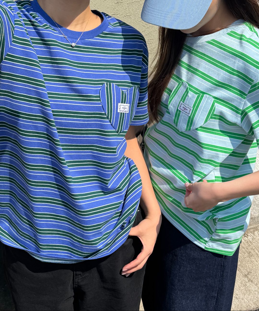 MUSINSA | RONRON MULTI STRIPE HEART POCKET BASIC FIT T SHIRT