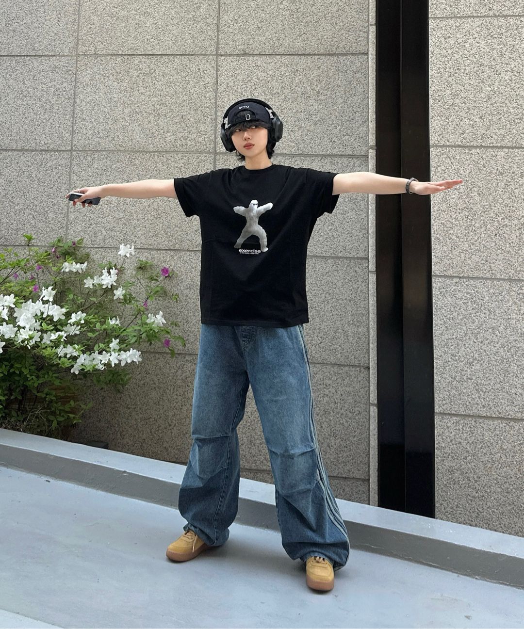 デニム・ジーパン Side line tutu damage washed denim banding wide pants black MUSINSA | SOME PLACE Side Line Tutu Damage Washed Denim