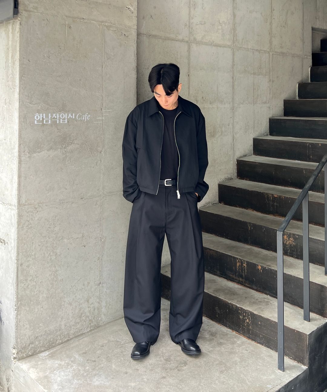 MUSINSA | COOR Wool Blend Pleated Blue Jacket Jumper (Black)