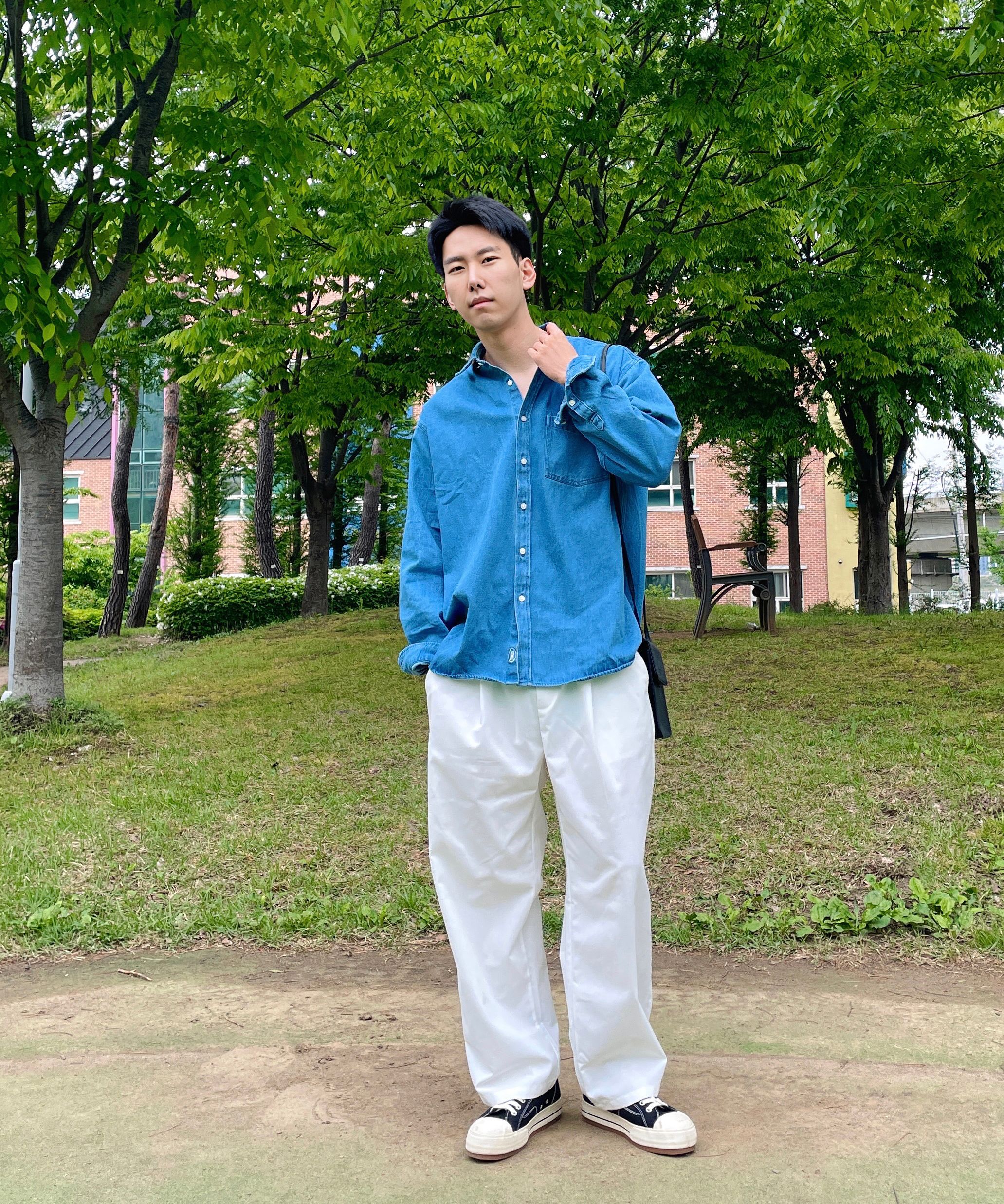 COVERNATのWashed Denim Half Shirt 全2色 MUSINSA公式 | COVERNAT Washed denim half shirt Blue