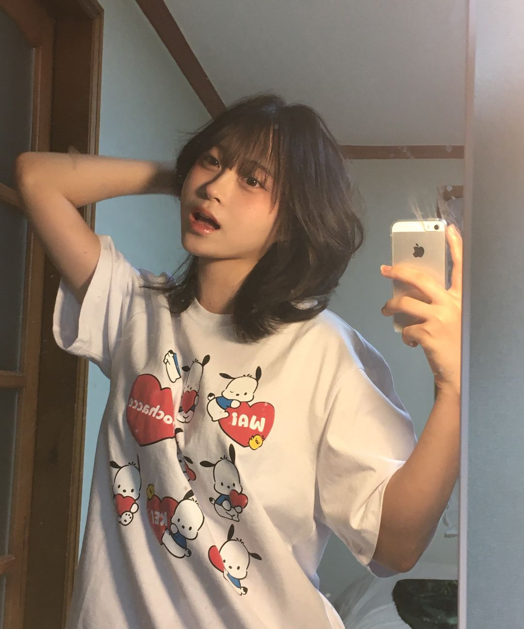 MUSINSA | WAI KEI Love Love Pochaco Short Sleeve T-shirt Pink