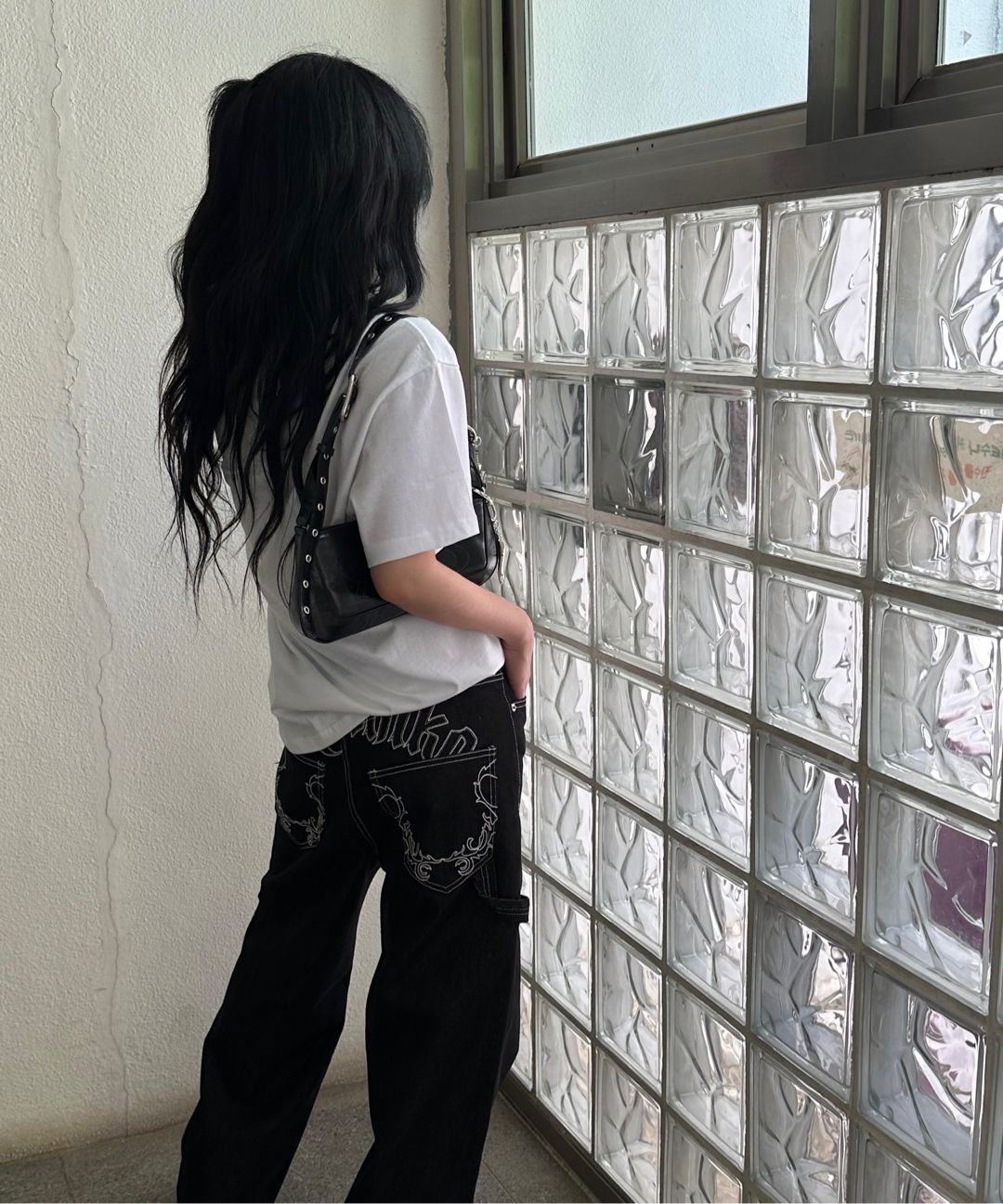 MUSINSA公式 | KASHIKO Embroied Nonfade Denim Pants Black