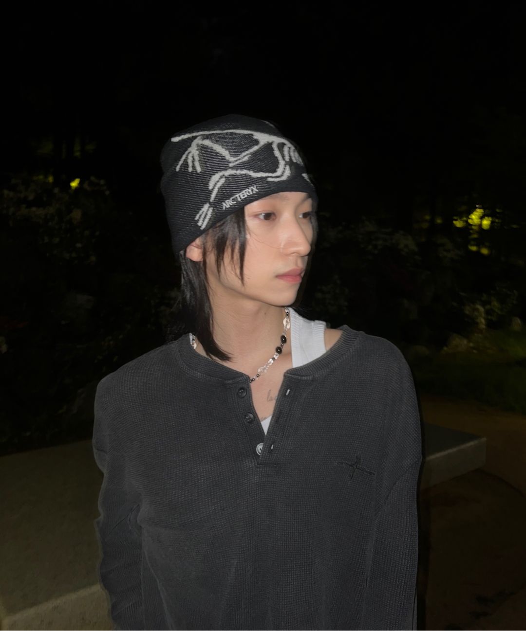 MUSINSA | NOT4NERD Pigment Sleeve Lace Henley Neck Long