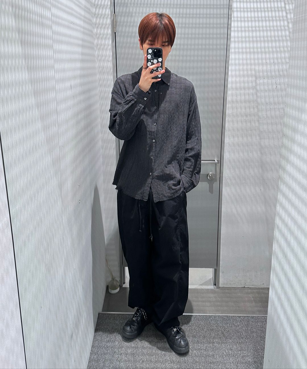 MUSINSA | INSILENCE Garment Dyed Wrinkle Check Shirt ASH BLACK