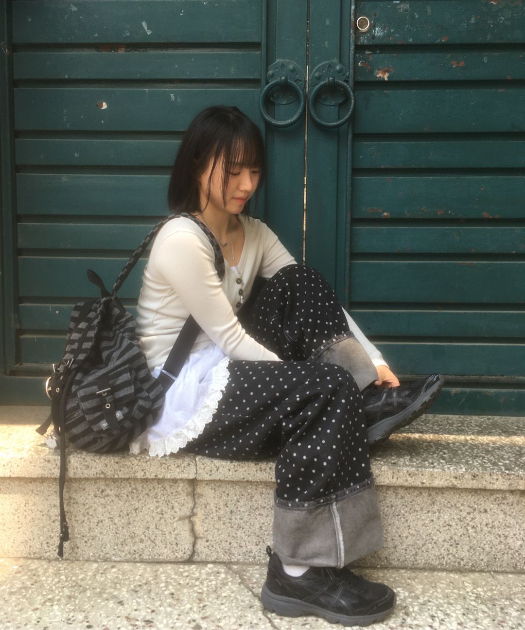 MUSINSA | FANCY CLUB String Dot Roll-up Pants (BLACK) F25QD890