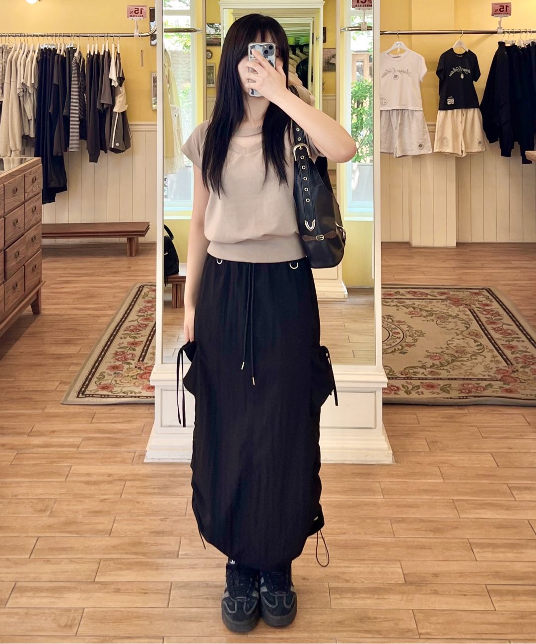 スカート BITTER CELLS Haze Nylon Long Skirt KK5B0093 Haze Nylon Long Skirt-Black - 비터셀즈(bittercells)
