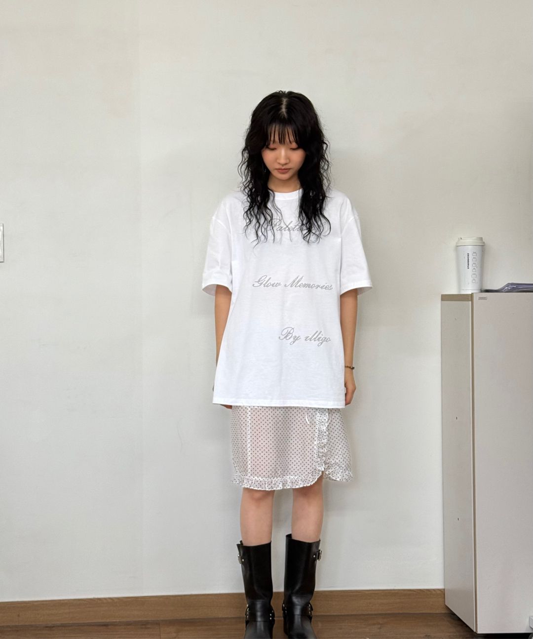 MUSINSA | ILLIGO Dot see-through midi skirt white