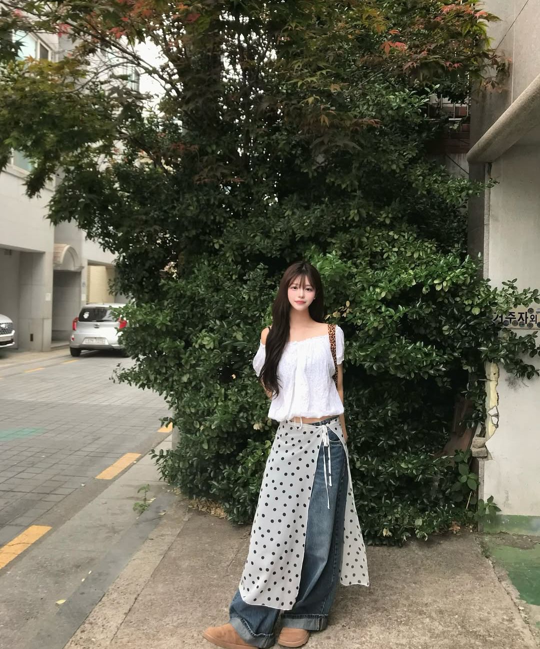MUSINSA | ITZAVIBE WHITE DOTTED LAYERED WRAP LONG SKIRT