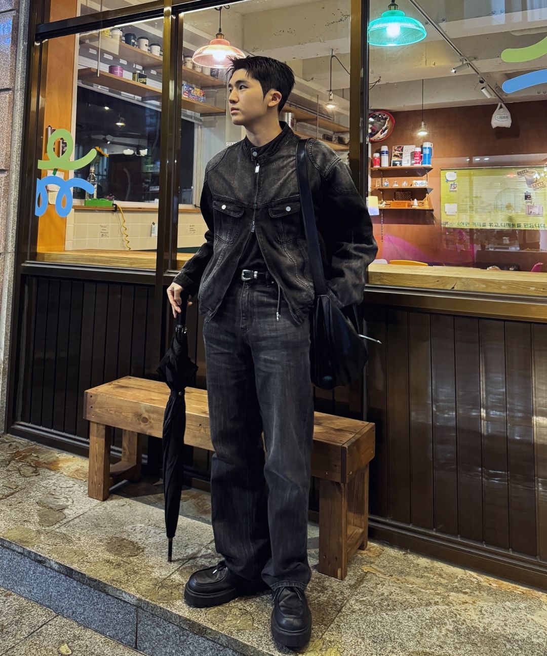 MUSINSA公式 | TRILLION Fade washing biker denim jacket (BLUE)