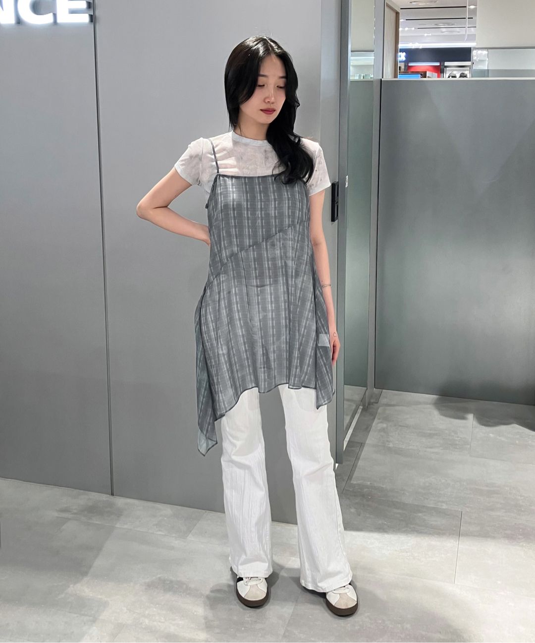 MUSINSA | INSILENCE WOMEN Vintage Check Chiffon One Piece BLUE