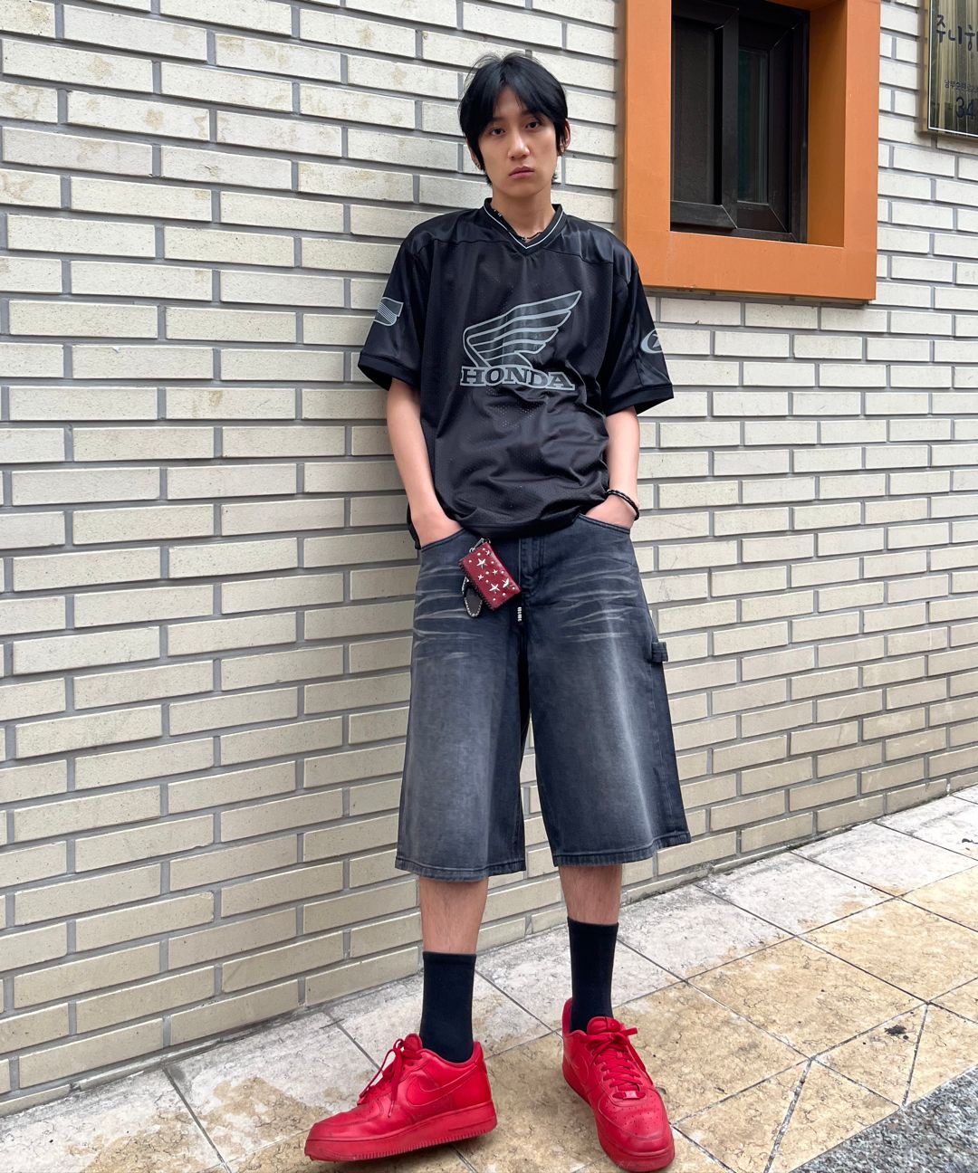 MUSINSA | Honda Motorcycle Original Wing logo Mesh T-shirt Black