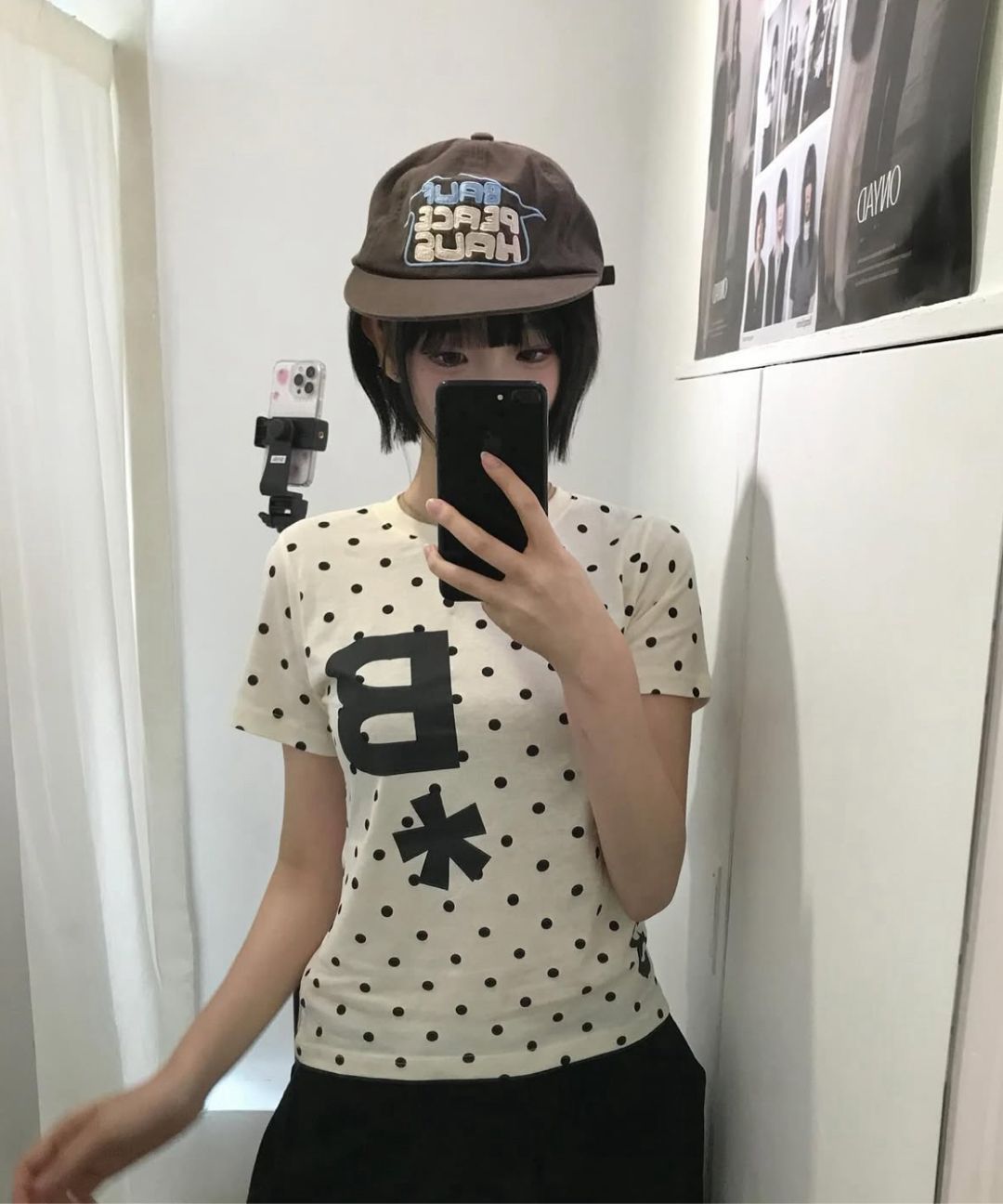 MUSINSA公式 | BAUF B logo slim fit t-shirt [dot ivory]