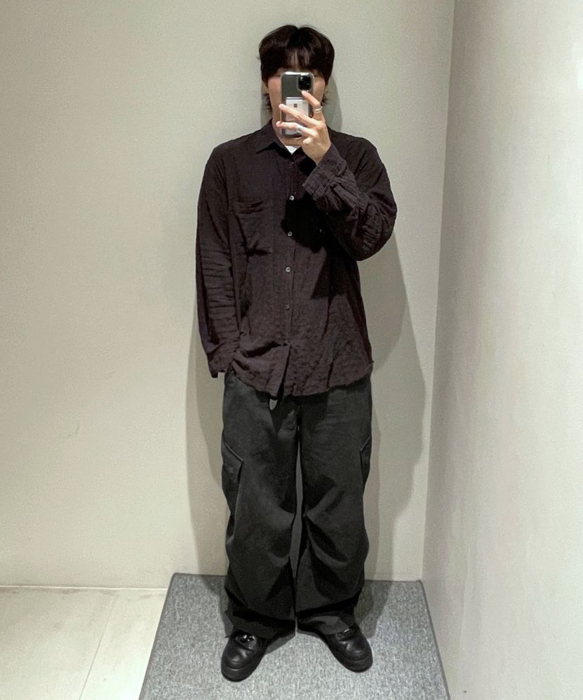 MUSINSA | INSILENCE Garment Dyed Wrinkle Check Shirt ASH BLACK
