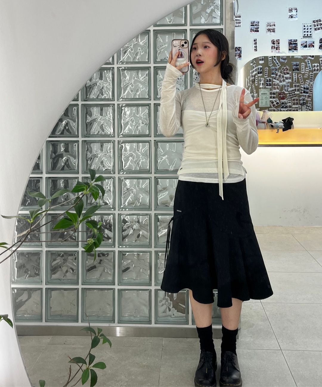 ◆MISEKI SEOUL◆ Sheer layered scarf long sleeves CHARCOAL M MUSINSA | MISEKI SEOUL Sheer layered scarf long sleeves CHARCOAL