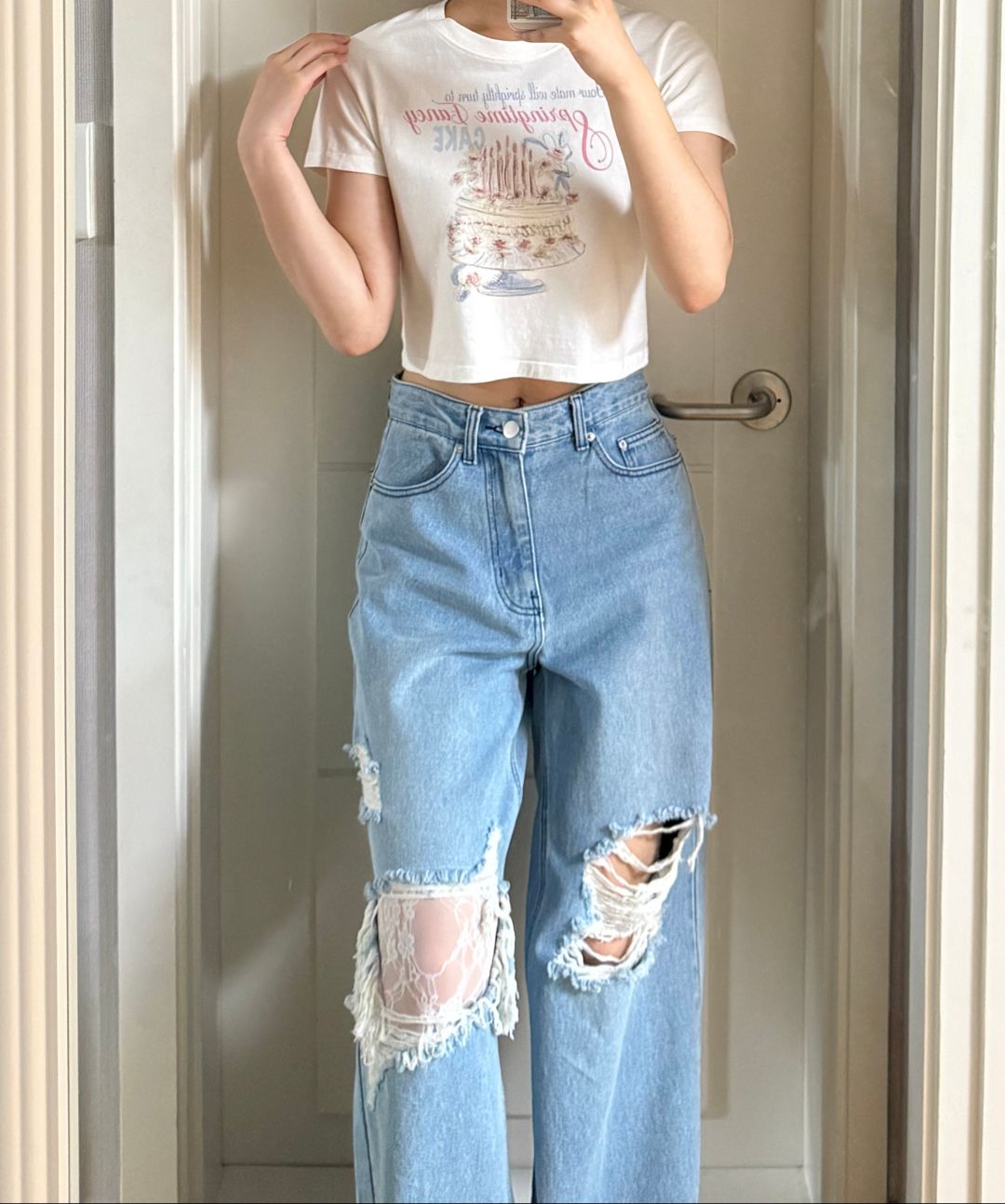 デニム・ジーパン RONRON DAMAGE WIDE DENIM PANTS LIGHT BLUE MUSINSA | RONRON LACE DAMAGE WIDE DENIM PANTS LIGHT BLUE