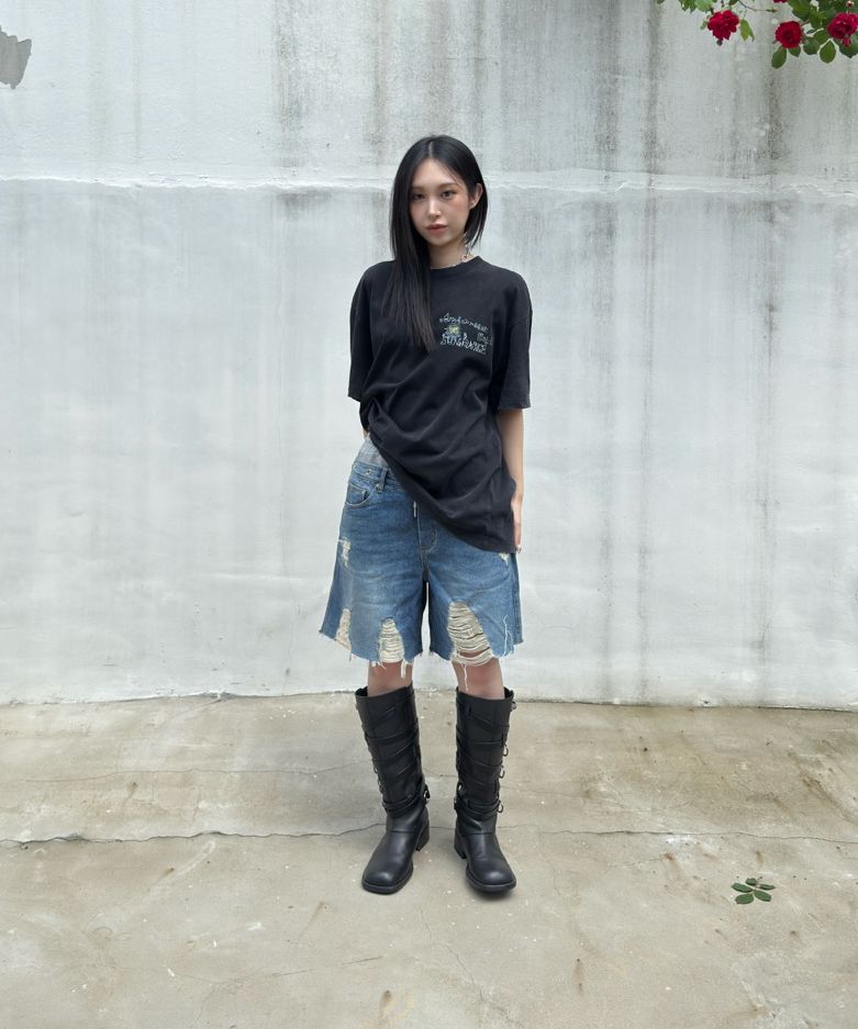 ■ANDERSSON BELL■ Denny Sweat Waist Damage Shorts apa717wWA WOMEN) DENNY SWEAT WAIST DAMAGED SHORTS apa717w(WASHED BLUE