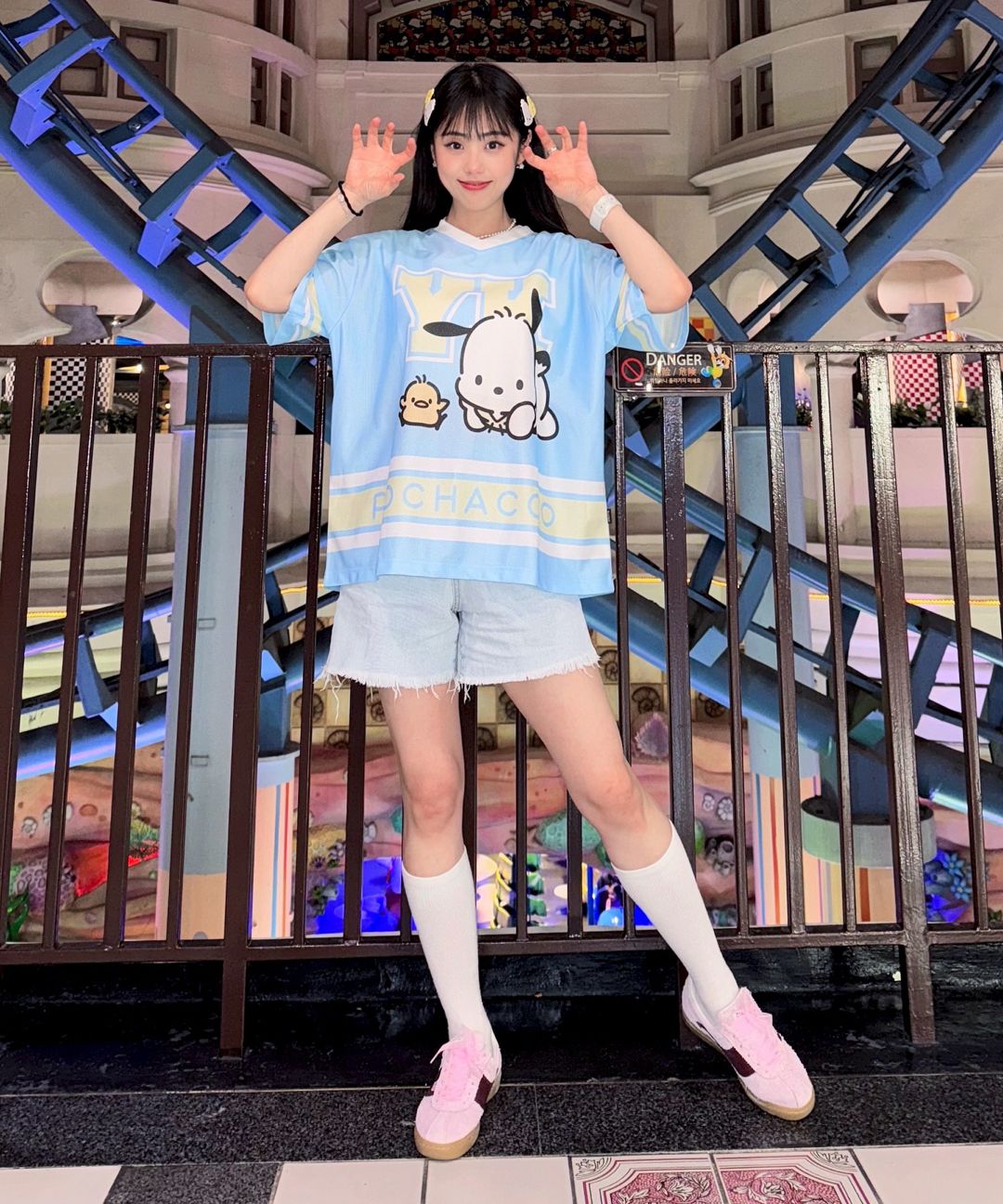 MUSINSA | WAI KEI YK Pochaco Mesh Short Sleeve T-shirt Sky Blue