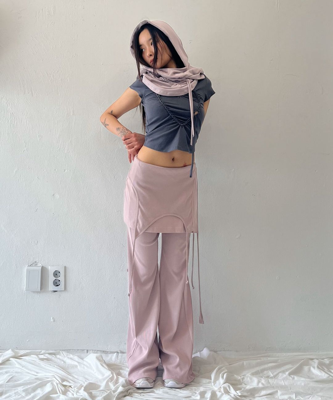 【NACHE】25ss MIXED LAYERED SKIRT PANTS MUSINSA | NACHE MIXED LAYERED SKIRT PANTS DUSTY PINK