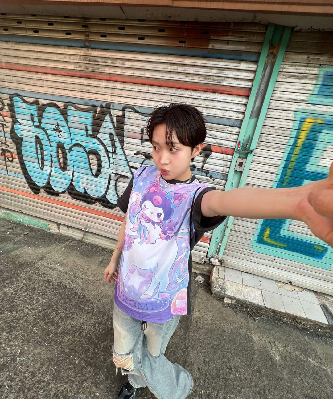 ◆RONRON◆ KUROMI TWINKLING UNICORN OVER FIT T SHIRT CHARCOA MUSINSA | RONRON KUROMI TWINKLING UNICORN OVER FIT T SHIRT