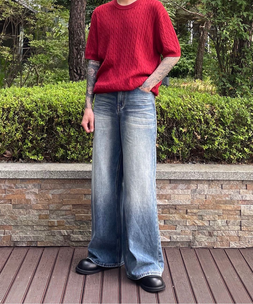 パンツ DNSR wide flared denim pants black DNSR】Signature wide denim pants black | OUR BRAND,DNSR