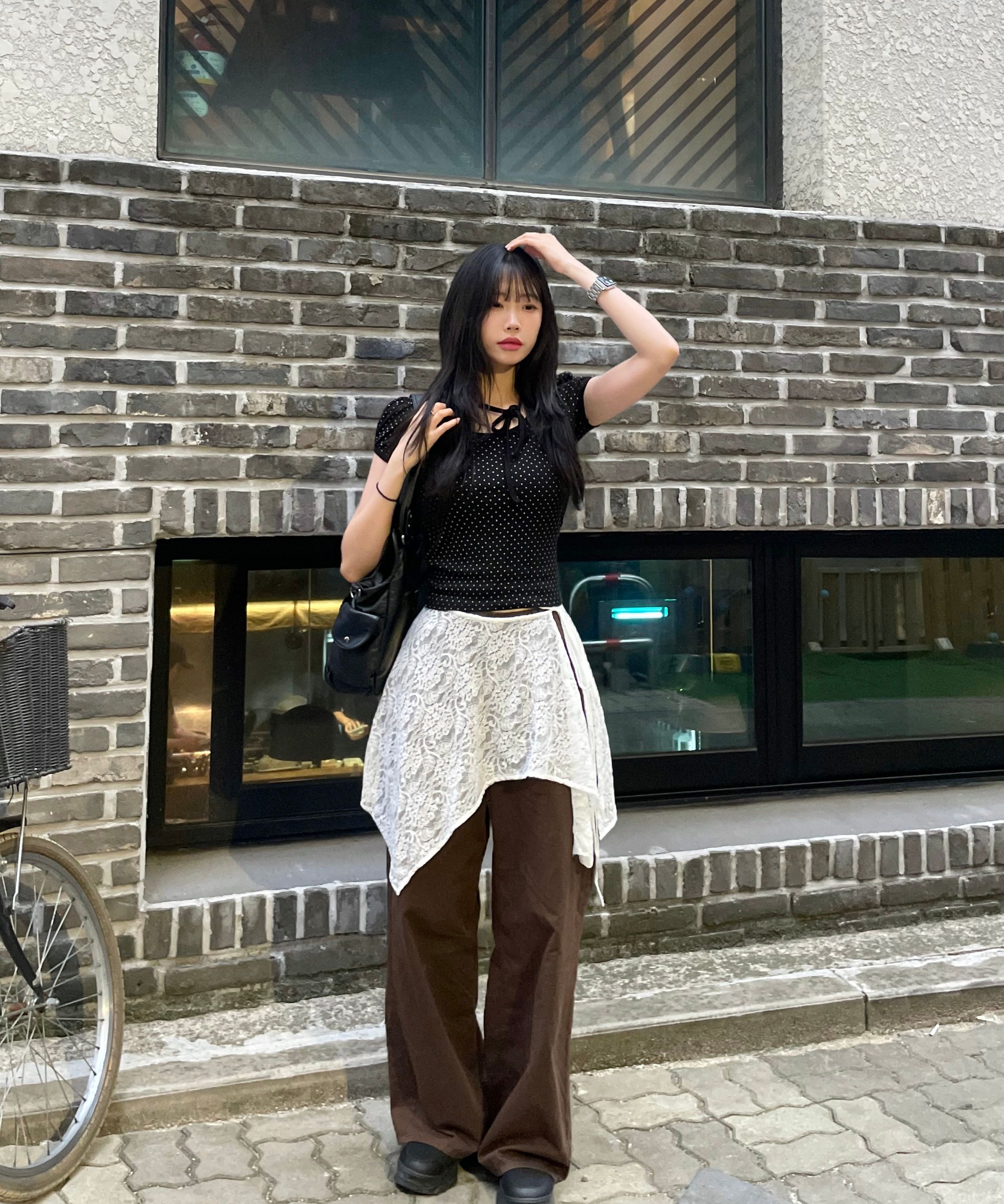 MUSINSA | CHICKS Uneven lace wrap skirt white