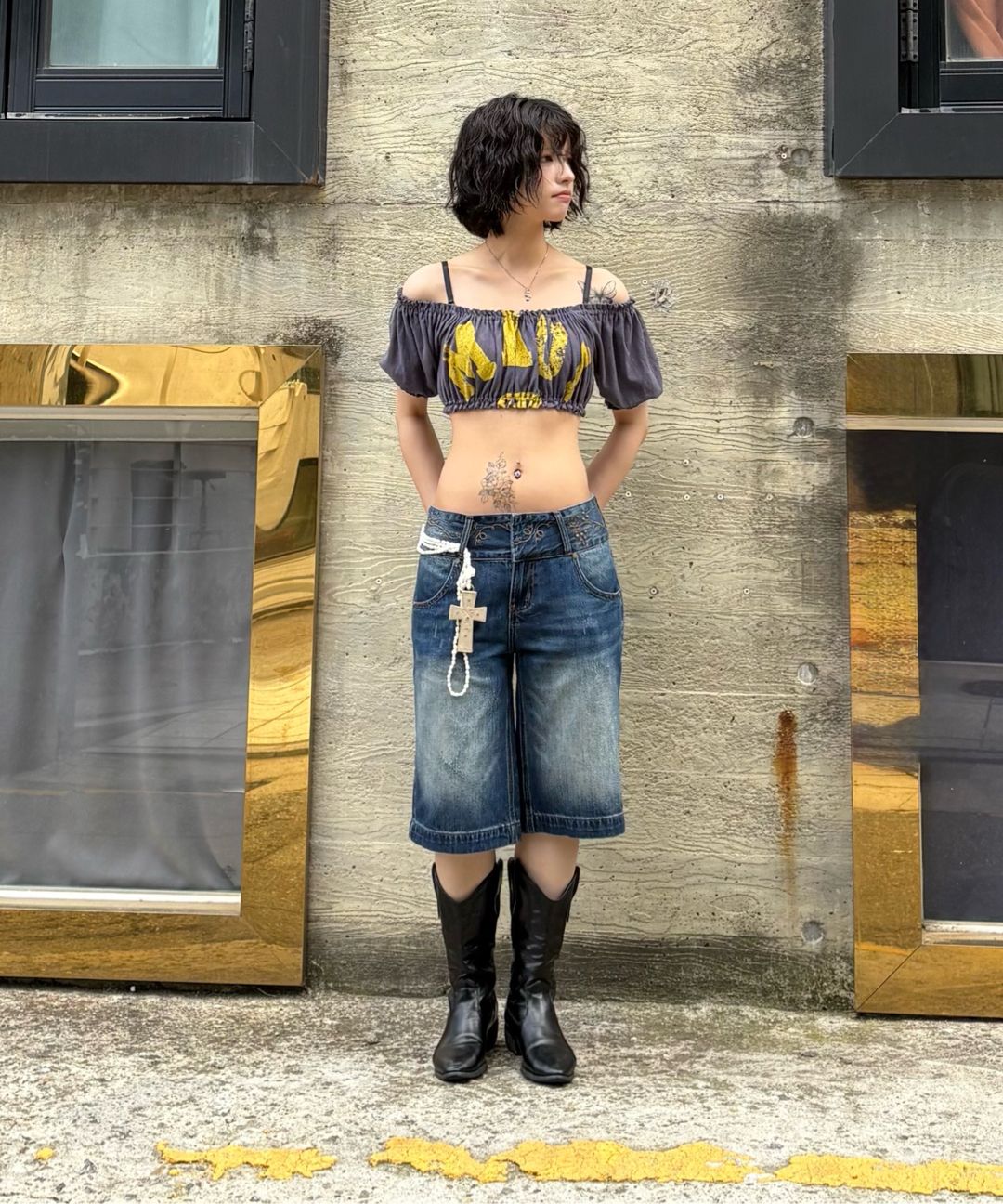 ★SCULPTOR★ Vine Half Denim Pants Mid Blue SC25S427MB Vine Half Denim Pants Ice Blue – Sculptor