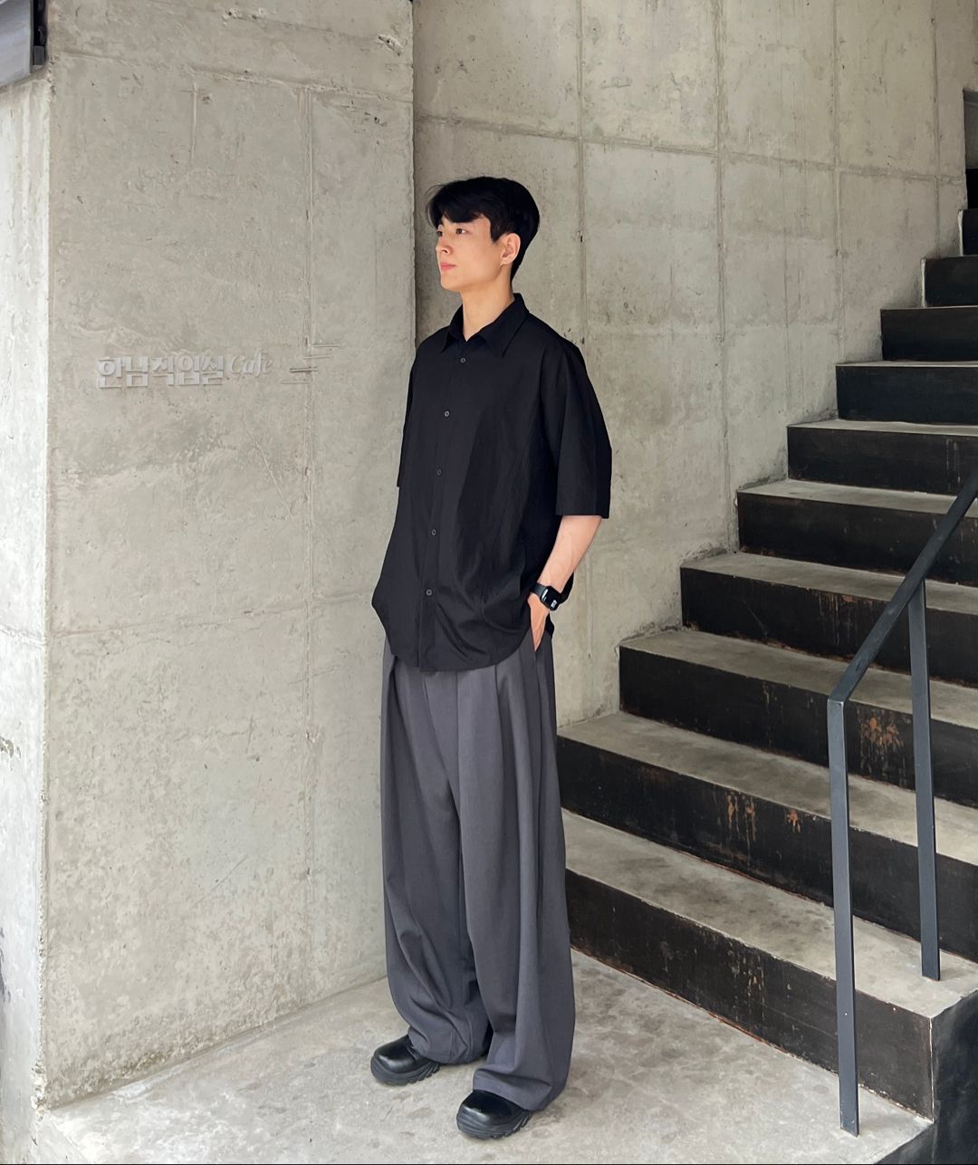 MUSINSA | DNSR Multi-pleated wide slacks charcoal
