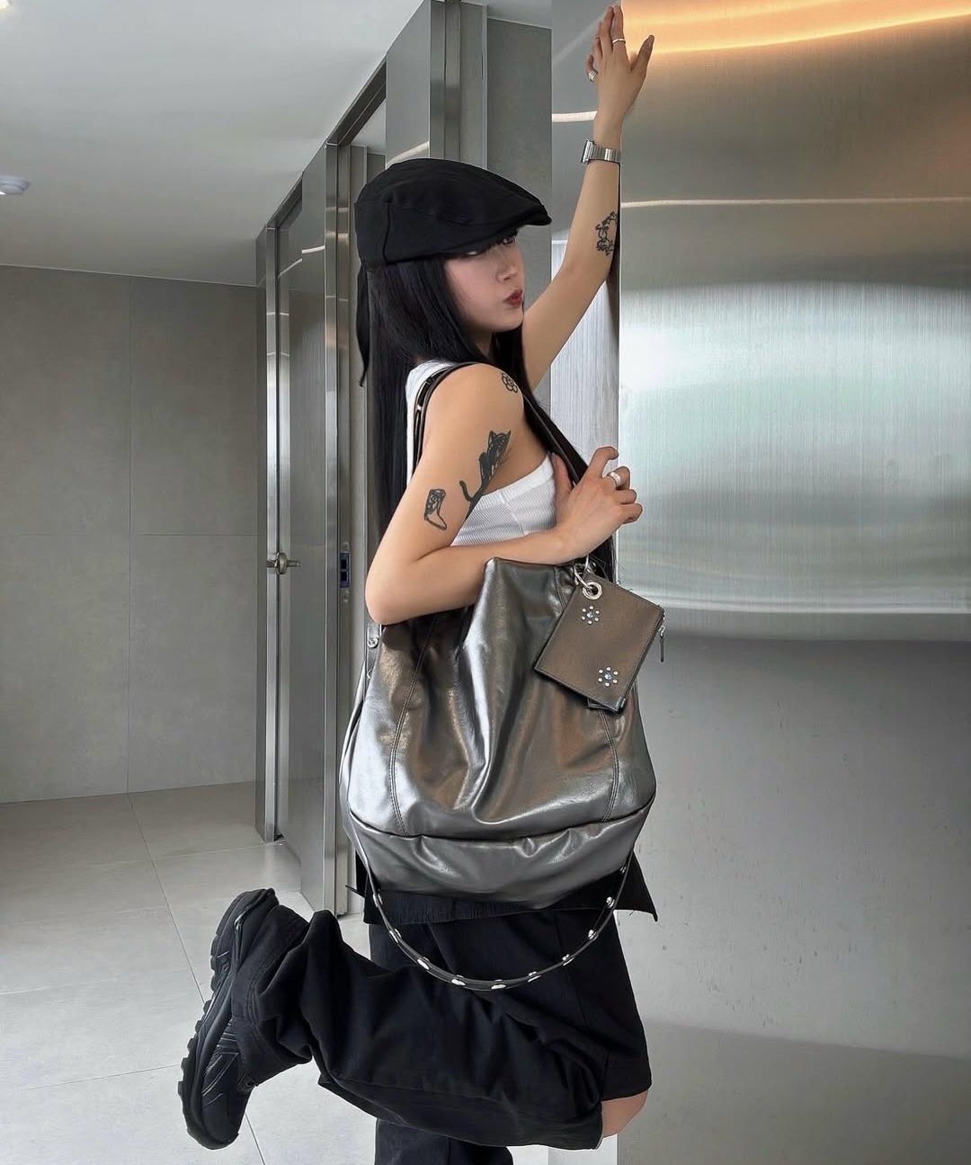 MUSINSA | PARTIMENTO WOMEN Two Way Leather Hobo Bag_Black