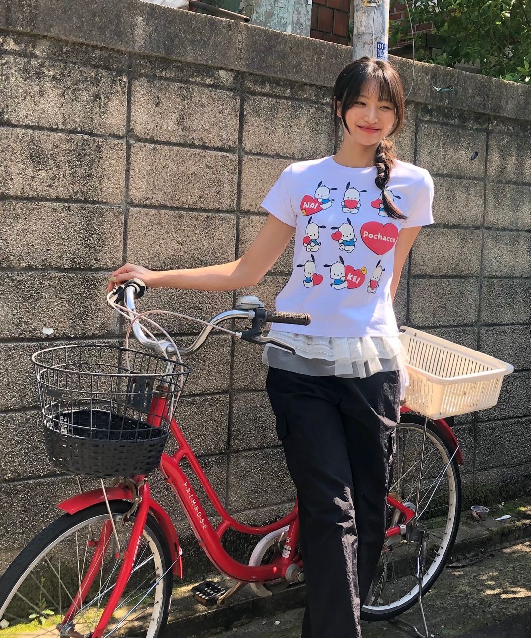 MUSINSA | WAI KEI Love Love Pochaco Short Sleeve T-shirt Pink