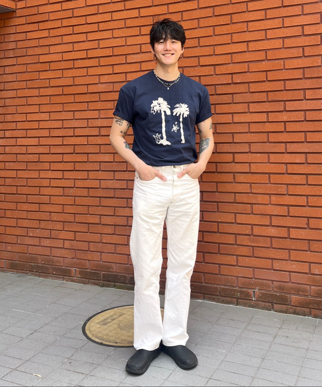 MUSINSA公式 | SSY パームツリー＆アイレットチェーン刺繍Tシャツブラウン