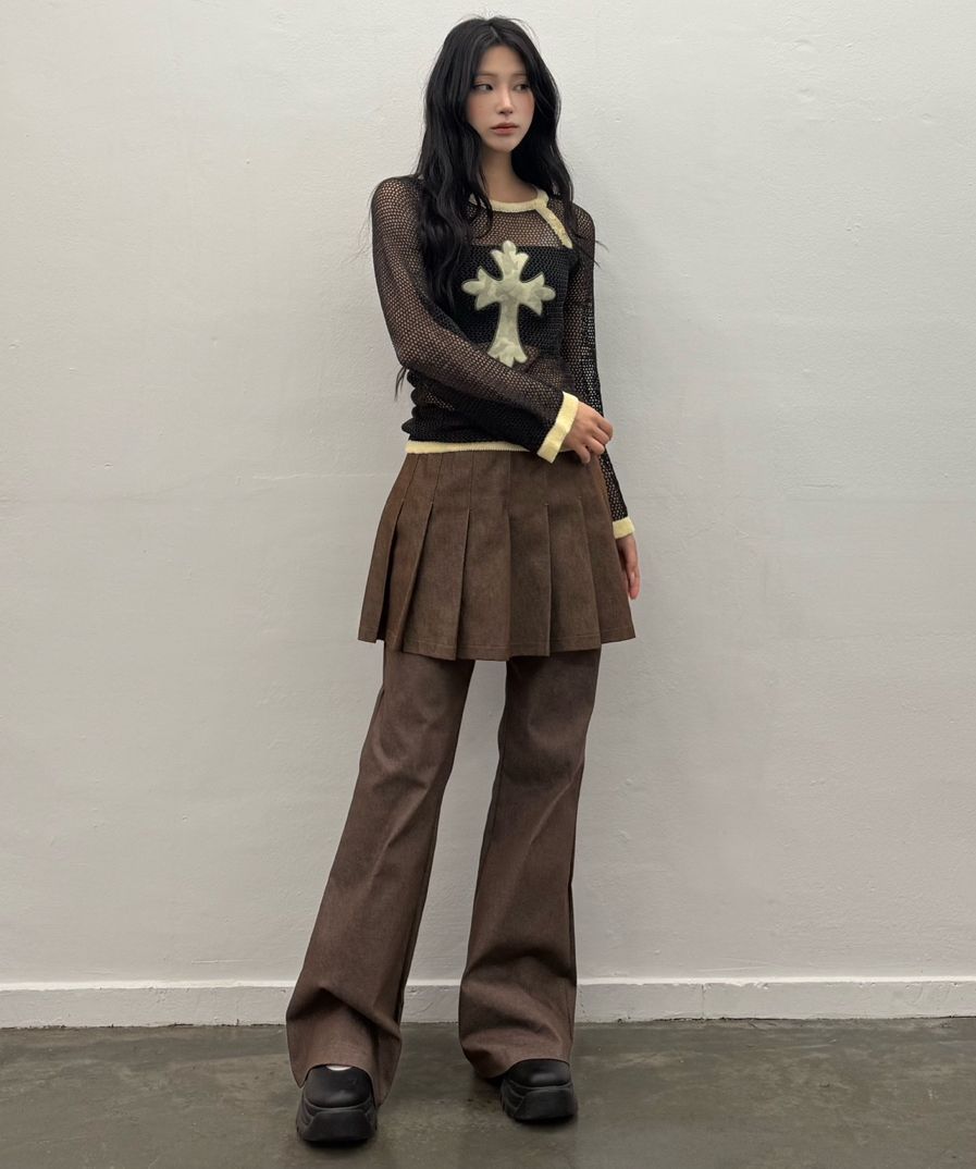 ★2025SS新作★LUV IS TRUE★IM DENIM PLEATS SKIRT PANTS MUSINSA | LUV IS TRUE IM DENIM PLEATS SKIRT PANTS(BROWN)